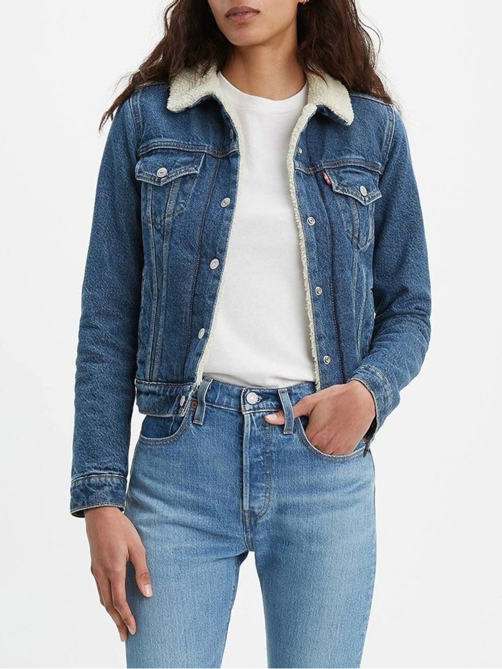 Levi's Blue Denim Sherpa Collar Trucker Jacket